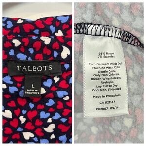 Talbots Hearts Faux Wrap Sheath Dress sz: L Blue Red Business Casual 3/4 Sleeve